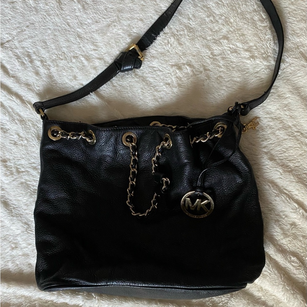 Michael Kors Black Shoulder Bag with Gold Accents